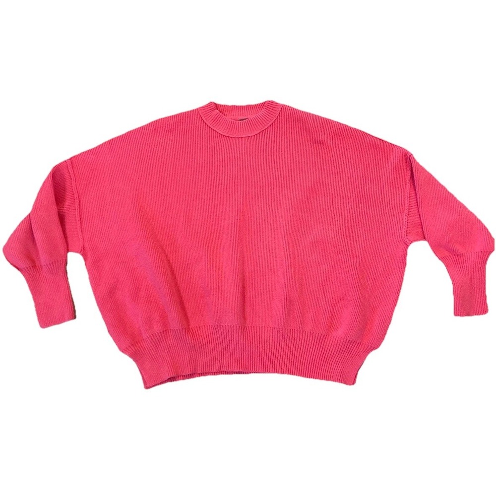 Free People Sleeve Easy Street Tunic Sweater Womens XS Bright Pink Preppy 90s